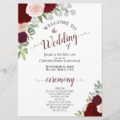 Bourgogne Blush Bloemen Downloadbaar Trouwprogramm Kaart (Voorkant)