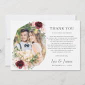 Bourgogne Blush Bloemen Geometische Fotobruiloft Bedankkaart (Voorkant)