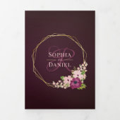 Bourgogne & Blush Bloemen Geometrische bruiloft Drieluik Uitnodiging (Cover)