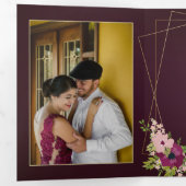 Bourgogne & Blush Bloemen Geometrische bruiloft Drieluik Uitnodiging (Binnenzijde eerst)