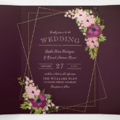 Bourgogne & Blush Bloemen Geometrische bruiloft Drieluik Uitnodiging (Binnenkant midden)