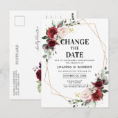 Bourgogne Blush Bloemen Geometrische Wijzig de Dat Briefkaart (Voorkant / Achterkant)