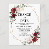 Bourgogne Blush Bloemen Geometrische Wijzig de Dat Briefkaart (Voorkant)