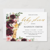 Bourgogne Blush Bloemen Giraffe Baby shower Kaart (Voorkant)