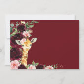 Bourgogne Blush Bloemen Giraffe Baby shower Kaart (Achterkant)