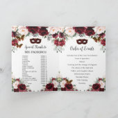 Bourgogne Blush Bloemen Goud Quinceañera Masquerad Programma (Binnen)