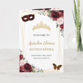 Bourgogne Blush Bloemen Goud Quinceañera Masquerad Programma (Voorkant)