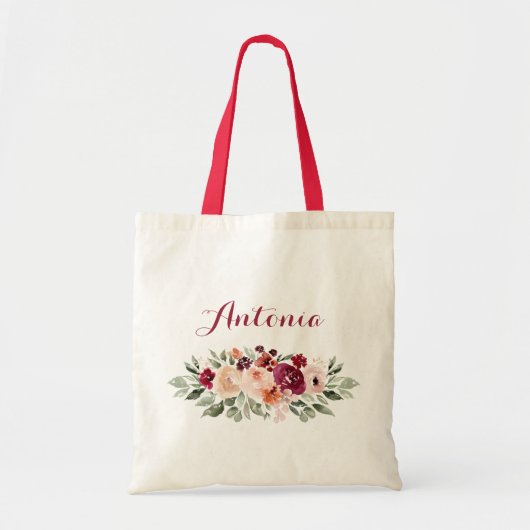 Bourgogne Blush Bloemen groen Tote Bag (Voorkant)