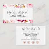 Bourgogne & Blush Bloemen met Social Media Iconen Visitekaartje (Voorkant / Achterkant)