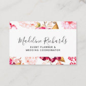 Bourgogne & Blush Bloemen met Social Media Iconen Visitekaartje (Voorkant)