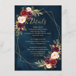 Bourgogne Blush Bloemen Moderne Geometrische Detai Informatiekaartje