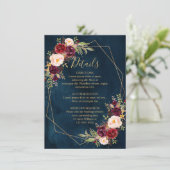 Bourgogne Blush Bloemen Moderne Geometrische Detai Informatiekaartje (Staand voorkant)