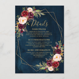 Bourgogne Blush Bloemen Moderne Geometrische Detai Informatiekaartje