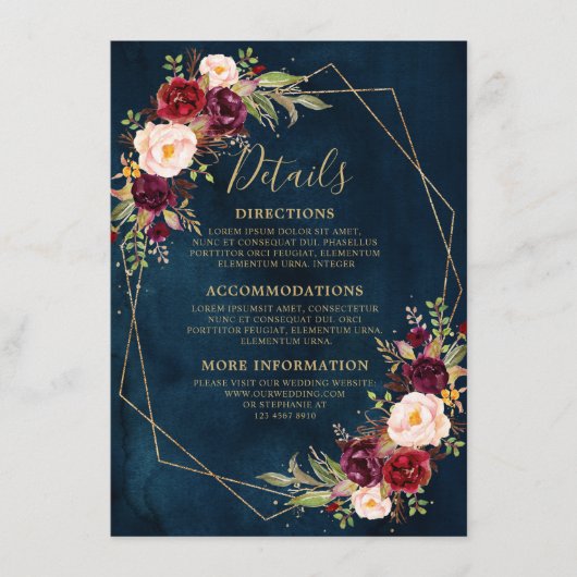 Bourgogne Blush Bloemen Moderne Geometrische Detai Informatiekaartje (Voorkant)