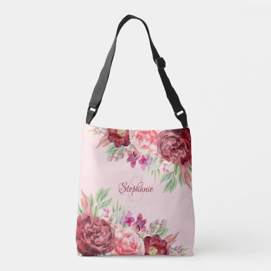 Bourgogne Blush Bloemen Monogram Crossbody Tas (Achterkant)