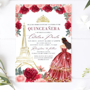 Bourgogne Blush Bloemen Quinceanera Uitnodiging, R Kaart