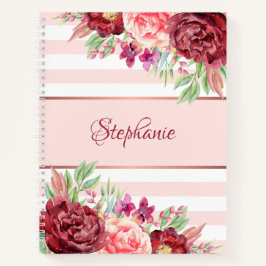 Bourgogne Blush Bloemen Roze Strepen Gepersonalise Notitieboek