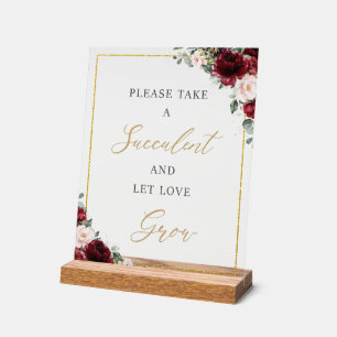 Bourgogne Blush Bloemen Succulent Favoriet Love Gr Acryl Bord