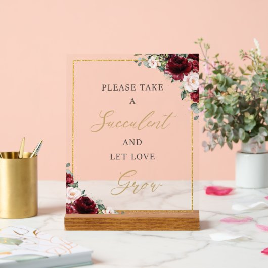 Bourgogne Blush Bloemen Succulent Favoriet Love Gr Acryl Bord (Huwelijk)