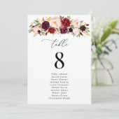 Bourgogne Blush Bloemen Tafelnummer Zitenkaart (Staand voorkant)