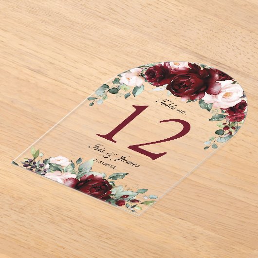 Bourgogne Blush Bloemen Trouwboog Tafelnummer (Laagn)