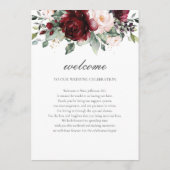 Bourgogne Blush Bloemen Wedding Orde van het Evene Programmakaart (Achterkant)