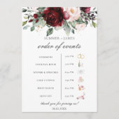 Bourgogne Blush Bloemen Wedding Orde van het Evene Programmakaart (Voorkant)