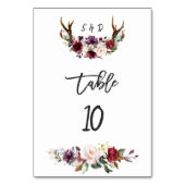 Bourgogne Blush Bloemgewei Trouwtafel Nummer Kaart (Voorkant)