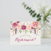 Bourgogne Blush Boho Floral Be My Bridesmaid Kaart (Staand voorkant)