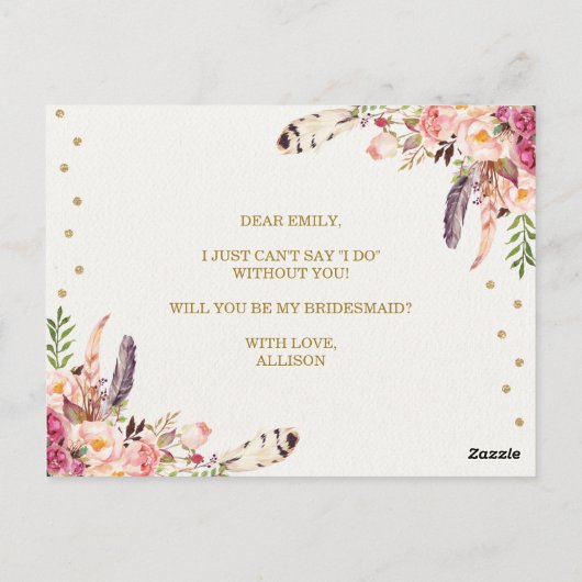 Bourgogne Blush Boho Floral Be My Bridesmaid Kaart (Achterkant)