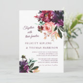 Bourgogne & Blush Boho Floral Botanische bruiloft Kaart (Staand voorkant)