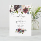 Bourgogne, Blush en Dusty Blue Floral Wedding Kaart (Staand voorkant)