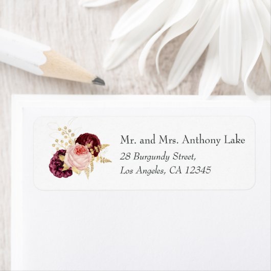  Bourgogne, Blush en Gold Floral Wedding Etiket (Insitu)