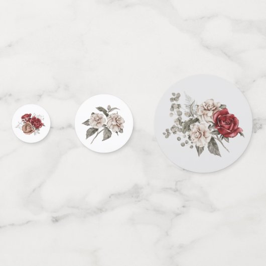 Bourgogne, Blush en White Roses Wedding Table Confetti (Voorkanten)