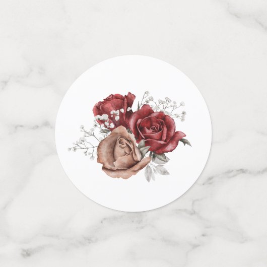 Bourgogne, Blush en White Roses Wedding Table Confetti (Kleine voorkant)