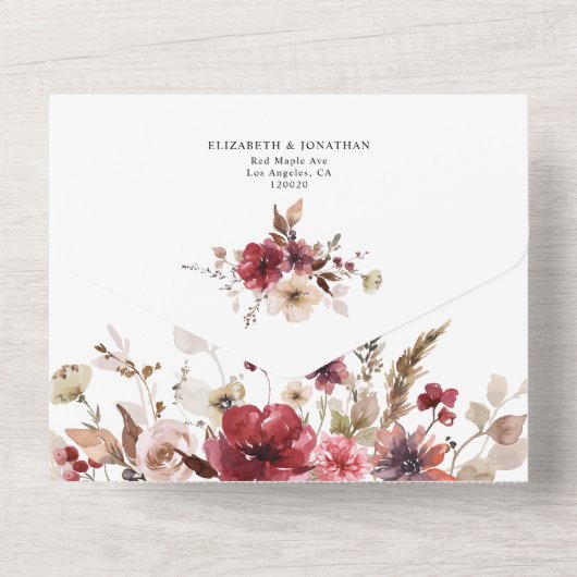 Bourgogne Blush Fall Wedding Details QR Code RSVP All In One Uitnodiging (Achterkant)