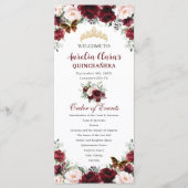 Bourgogne Blush Floral QUINCEAÑERA Gebeurtenissen Programmakaart (Voorkant)