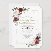Bourgogne Blush Flowers Gold Glitter Weddenschap Kaart (Voorkant)