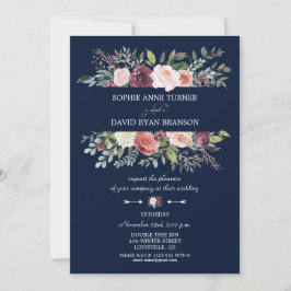 Bourgogne Blush Flowers Lijst Navy Blue Wedding Kaart