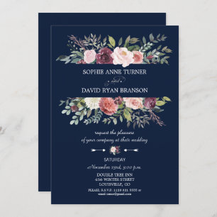 Bourgogne Blush Flowers Lijst Navy Blue Wedding Kaart