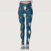 Bourgogne Blush Flowers Ocean Blue Pattern Leggings (Voorkant)