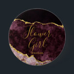 Bourgogne Blush Gold Folie Agaat Marmer Bloemenmei Ronde Button 7,6 Cm<br><div class="desc">Bourgogne Blush Roze Waterverf & Goudfolie Waterverf Marmeren Agaat Gegildeerd Geode Design,  met Modern en Script lettertypen. Trendy en chique bruiloft Bloemenmeisje knop! ~ Bekijk mijn winkel om de hele trouwsuite voor dit ontwerp te zien!</div>
