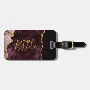 Bourgogne Blush & Gold Folie Agaat Marmer de bruid Bagagelabel