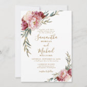 Bourgogne Blush Goud Bloemen Groen Bruiloft Kaart (Voorkant)