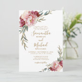 Bourgogne Blush Goud Bloemen Groen Bruiloft Kaart (Staand voorkant)
