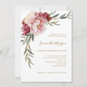 Bourgogne Blush Goud Bloemen Groen Vrijgezellenfee Kaart (Voorkant)