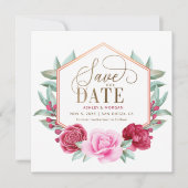 Bourgogne Blush Goud Bloemen Save the Date Aankondiging (Voorkant)