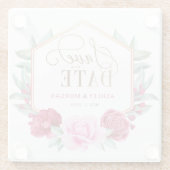 Bourgogne Blush Goud Bloemen Save the Date Glazen Onderzetter (Achterkant)