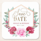 Bourgogne Blush Goud Bloemen Save the Date Kartonnen Onderzetters (Voorkant)