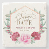 Bourgogne Blush Goud Bloemen Save the Date Stenen Onderzetter (Voorkant)